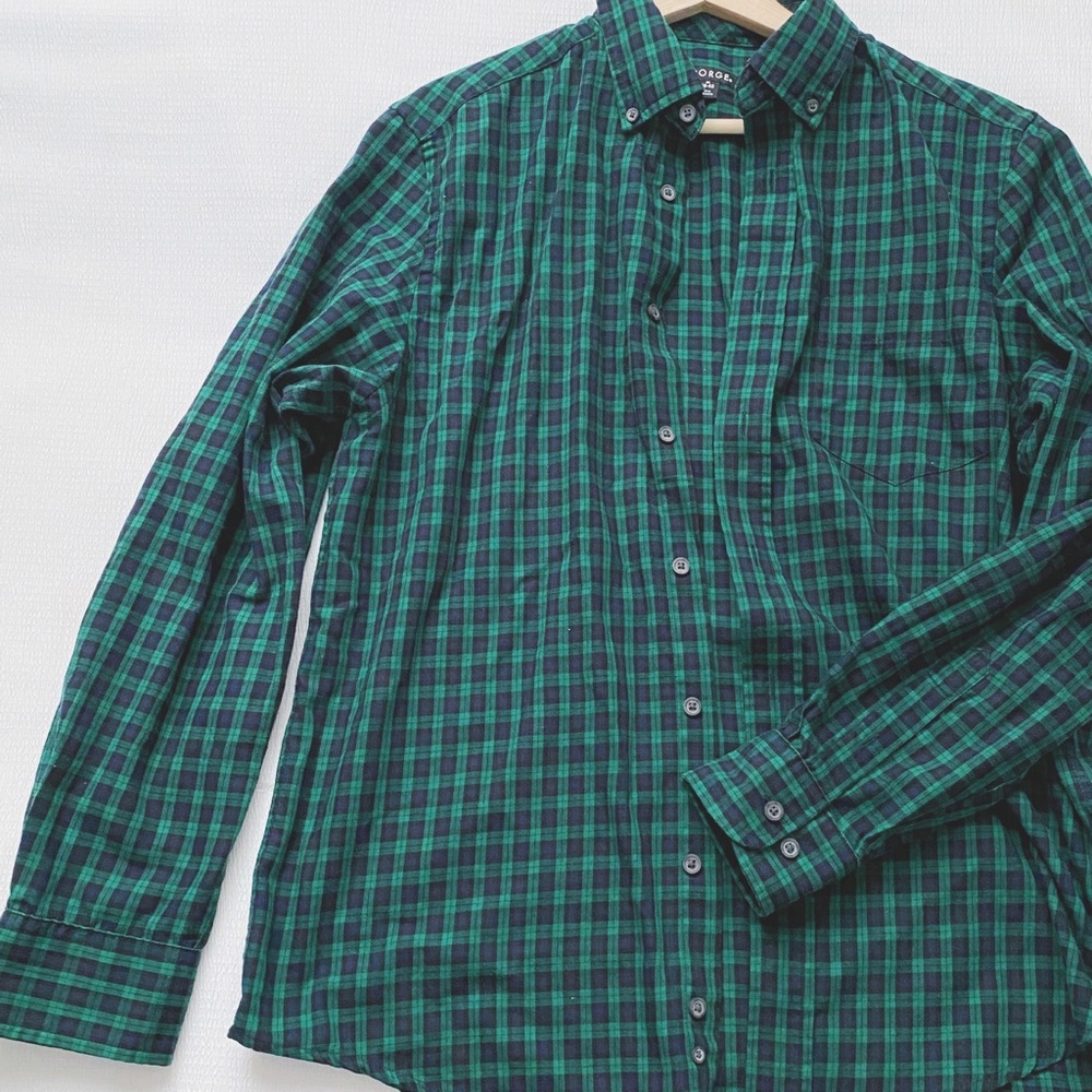 Green & Navy Blue Checkered Flannel